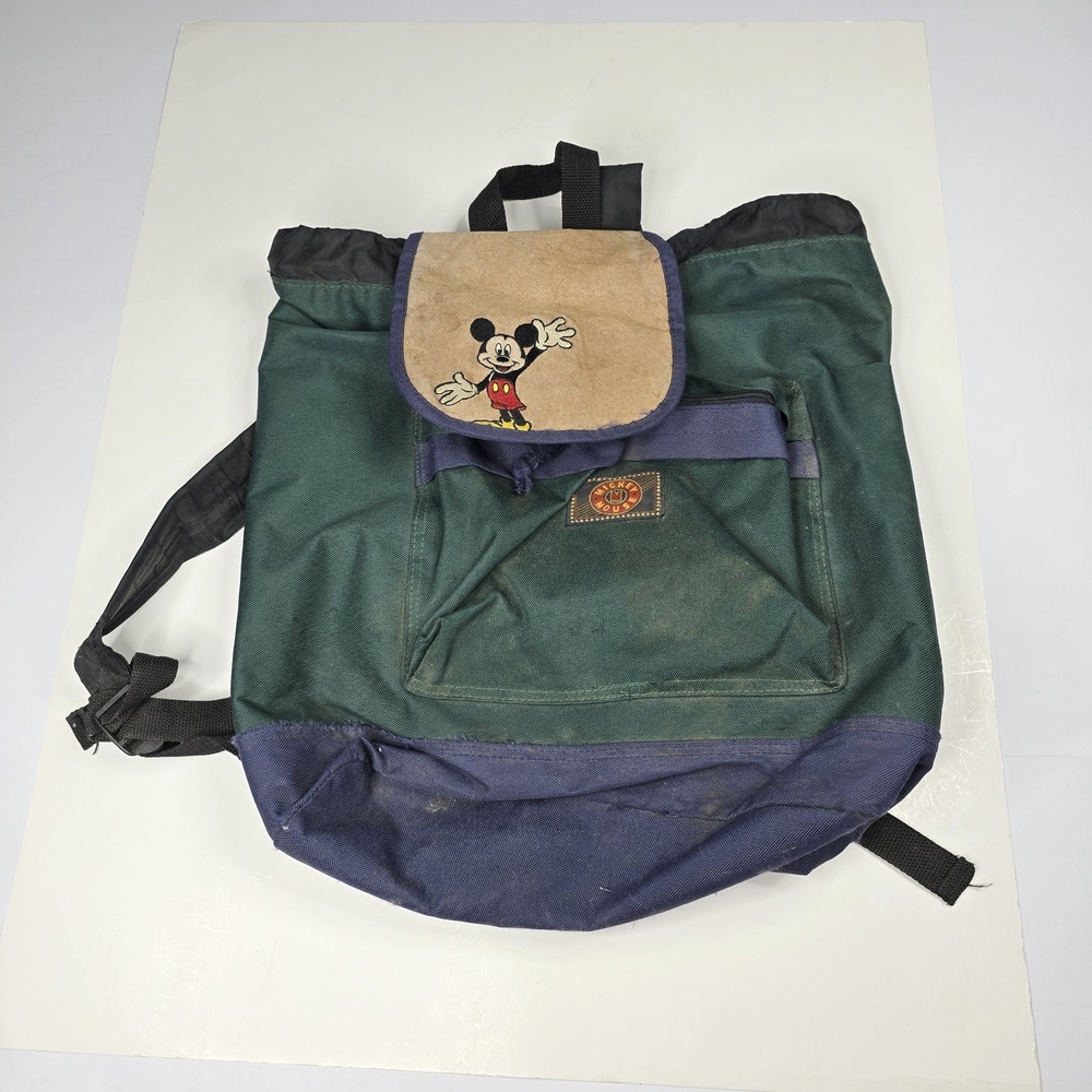 VTG 90s Mickey Unlimited Canvas Backpack Green Blue Colorblock Disney Rucksack